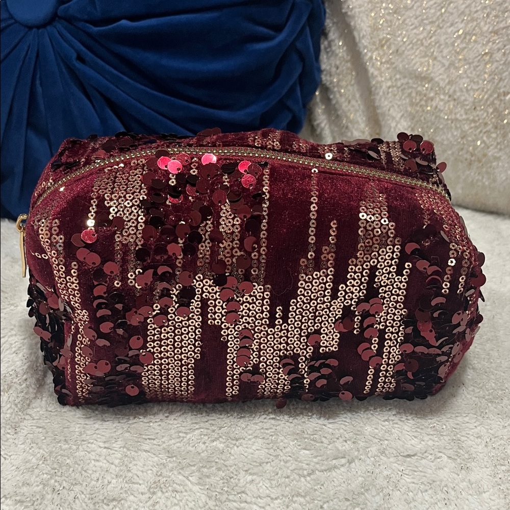 Champagne & Burgundy makeup bag